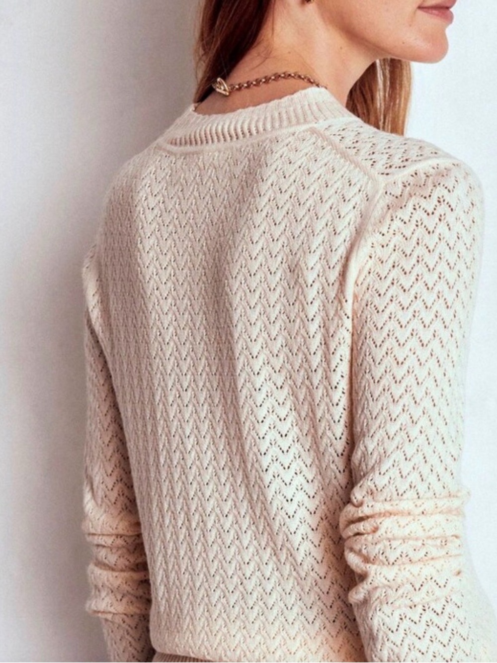 Boden Diane Pointelle Jumper Sweater in Cream - Picture 5 of 10